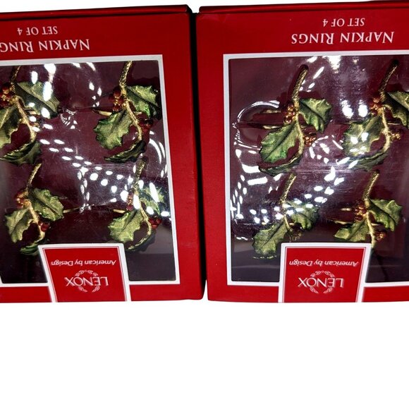 2 Sets of 4 NEW Lenox Holly and Berry Napkin Rings Christmas Holiday Metal - Picture 4 of 7